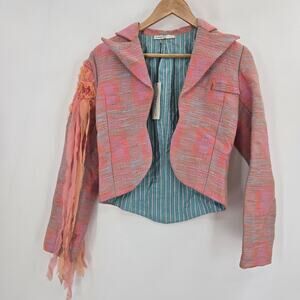 Heike Jarick Womens Maximalist Eclectic  Statement Art Indie Structured Blazer 4